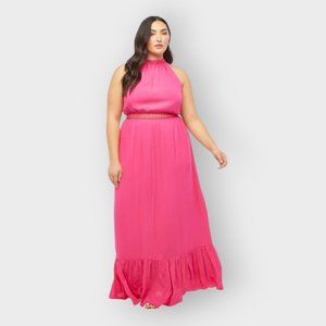 NWT JUSTFAB CROCHET TRIM HIGH HALTER MAXI DRESS (1X & 2X)
